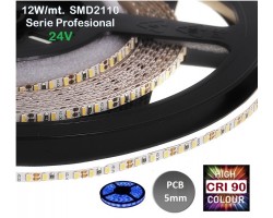 Tira LED 5 mts Flexible 24V 60W Estercha (4mm) 1330 Led SMD 2110 IP20 Azul, Serie Profesional IRC >90